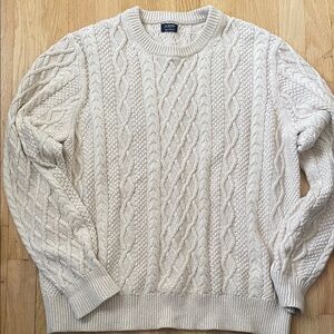 J. Crew cotton cable knit fisherman sweater, cream/off white